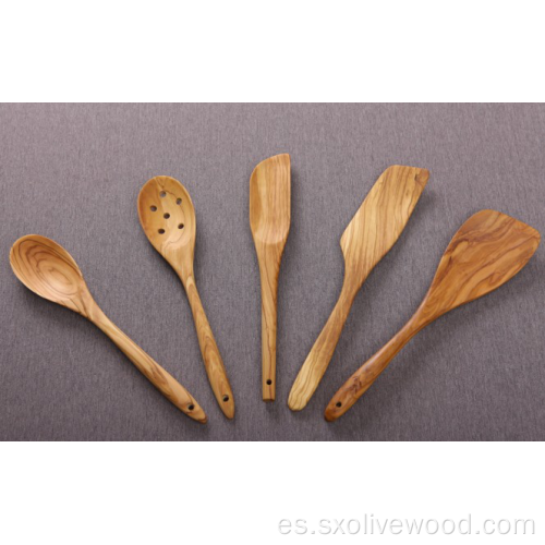 Utensilios de madera de olivo Juego de 5 cucharas / espátulas